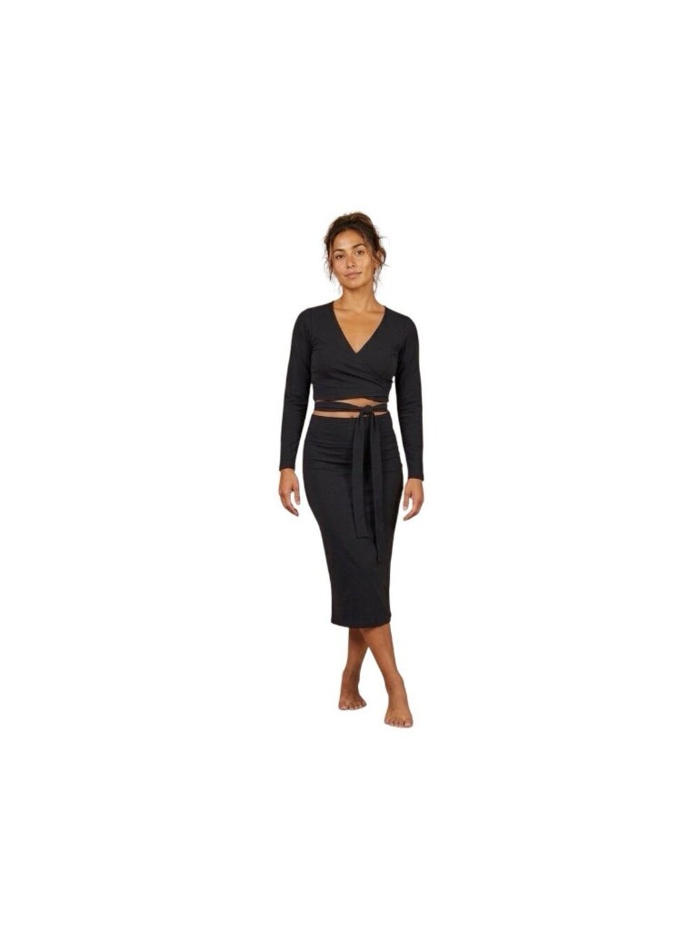 Snag Tights Black Organic Cotton Wrap Top Size D 8-10 Long Sleeve Cropped NWOT